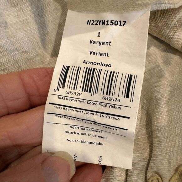 Nocturne Linen Blend Boho Crop Top Tie Puff Sleeves Gold Brown Orange Medium - Picture 9 of 15